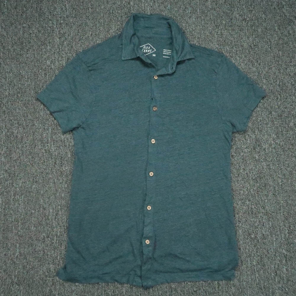 Alex Crane Shirt Mens Extra Small Blue Short Sleeve European Linen Camp Collar‎